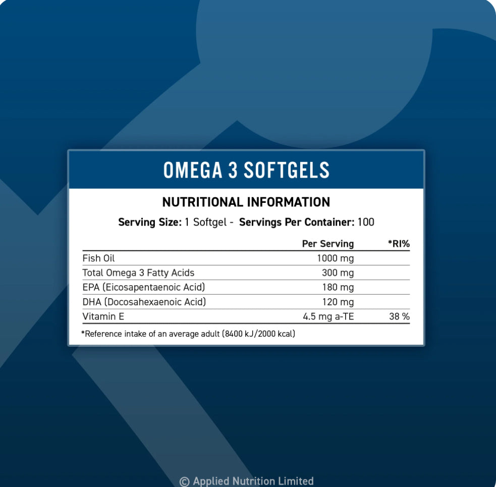 Applied Nutrition Omega 3 + Vitamin E – 100 Softgels